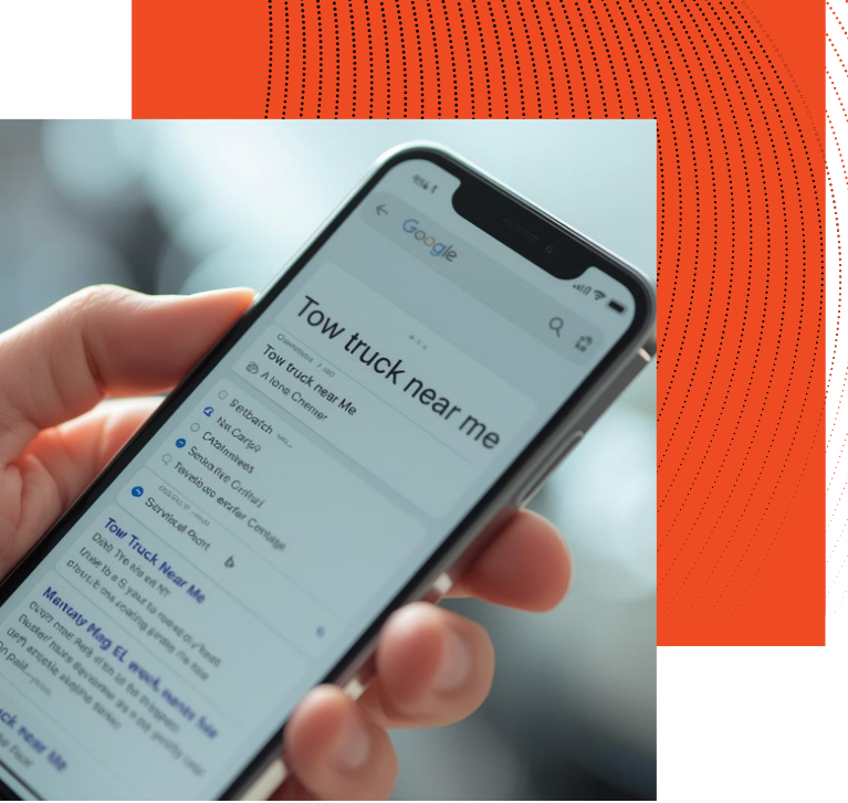Google Business Profile-tow-truck-near-me Phone showing Google search "Tow Truck Near Me"
